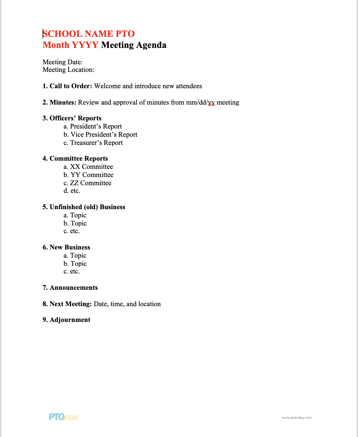 Meeting Agenda Template