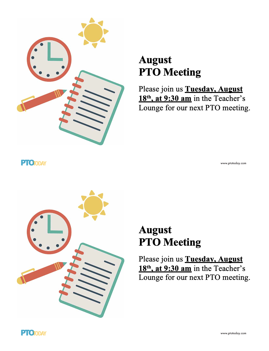 Meeting Announcements, August-June (English) - PTO Today