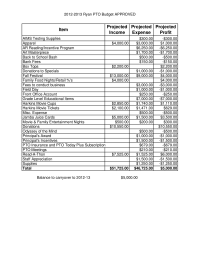 Sample Budget Ryan Elementary PTO