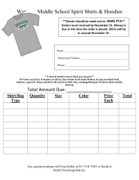 Spirit Wear Order Form for Prepaid Items