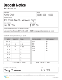 PTO Today: Deposit Notice Form (completed sample)