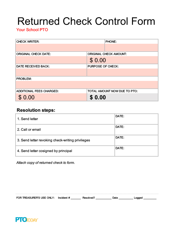 Returned Check Control Form