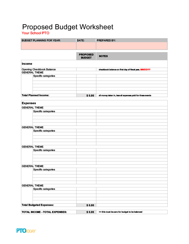 Proposed Budget Worksheet