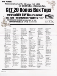 Winn-Dixie Bonus Box Tops flyer