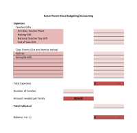 Room Parent Expenses Worksheet