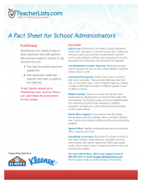 TeacherLists.com Fact Sheet for School Administrators