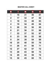 Bingo Call Sheet for Overhead Projector - Portrait