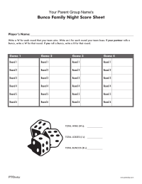 PTO Today: Bunco Family Night score sheet