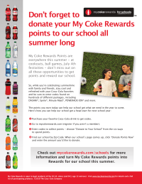 My Coke Rewards Flyer for Schools – Donate Points over the Summer!