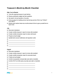 PTO Treasurer Month-by-Month Checklist