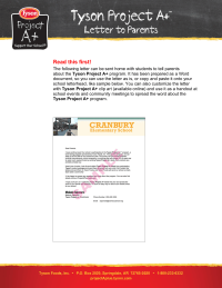 Tyson Project A+ Sample Letter to Parents