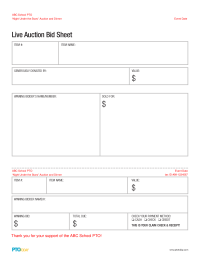 PTO Today: Live Auction Bid Sheet