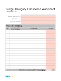 Budget Category Transaction Worksheet