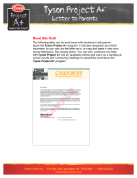 Tyson Project A+ Letter to Parents